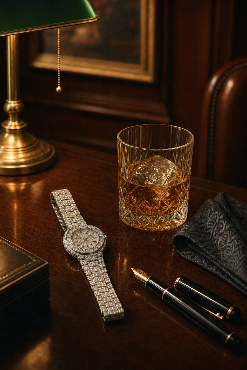 editorial portrait — gentleman in charcoal suit with platinum watch